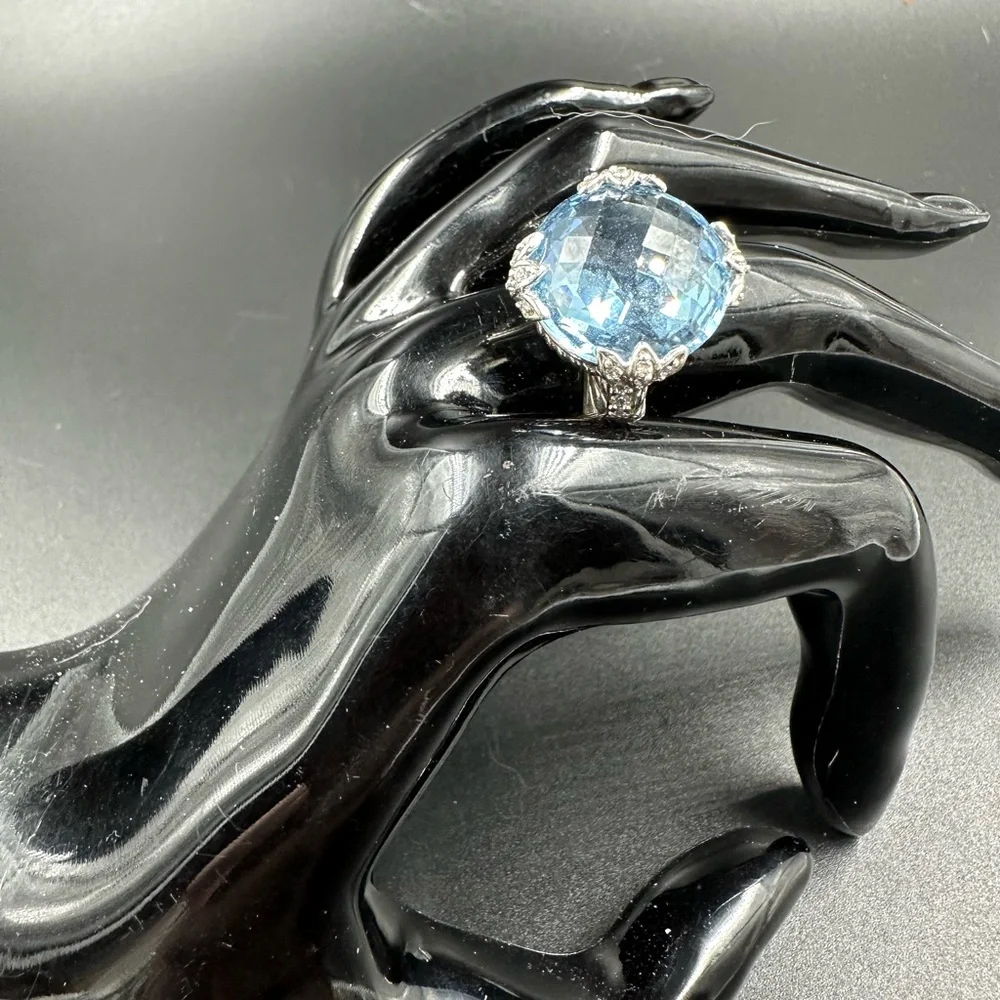 Judith Ripka Sterling Silver and 15 ct Blue Spinel Ring Sz 9